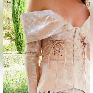 ASOS DESIGN Luxe tailored corset top with fallen shoulder in silver